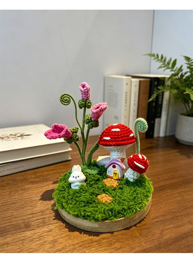 Beauenty Handmade Crochet Mushroom House Mini Landscape with Purple Bell Flowers & Bunny, Enchanted Forest Fairy Tale Desktop Ornament, Whimsical Home Decor for Bedroom, Unique Handcrafted Gift for Eid/Ramadan - Image 2