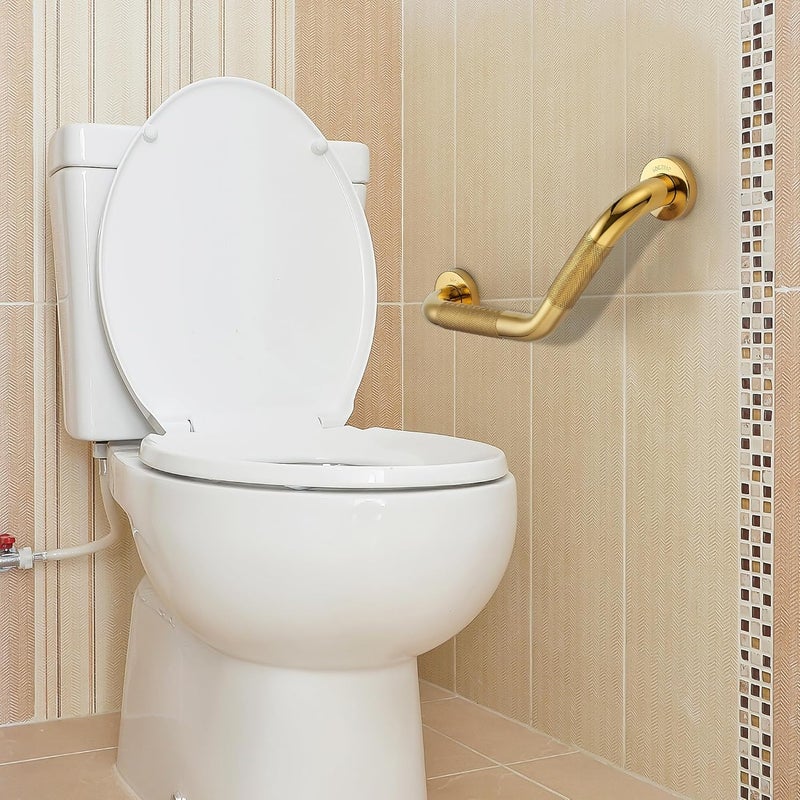 JOY DECOR Grab Bars for Bathtubs and Showers- 1-1/4 x 16 Angled Shower Grab Bar for Seniors Knurled Stainless Steel Handicap Grab Bars for Wall (Gold, 1 Pack) Reliable durability - Image 3