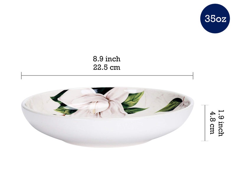 Bico Magnolia Floral Pasta Bowls, 35oz Salad Bowl Set of 4, Large Ceramic Serving Dinner Bowls for Soup and Cereal, Microwave and Dishwasher Safe, Gift for Housewarming and Thanksgiving - Image 2