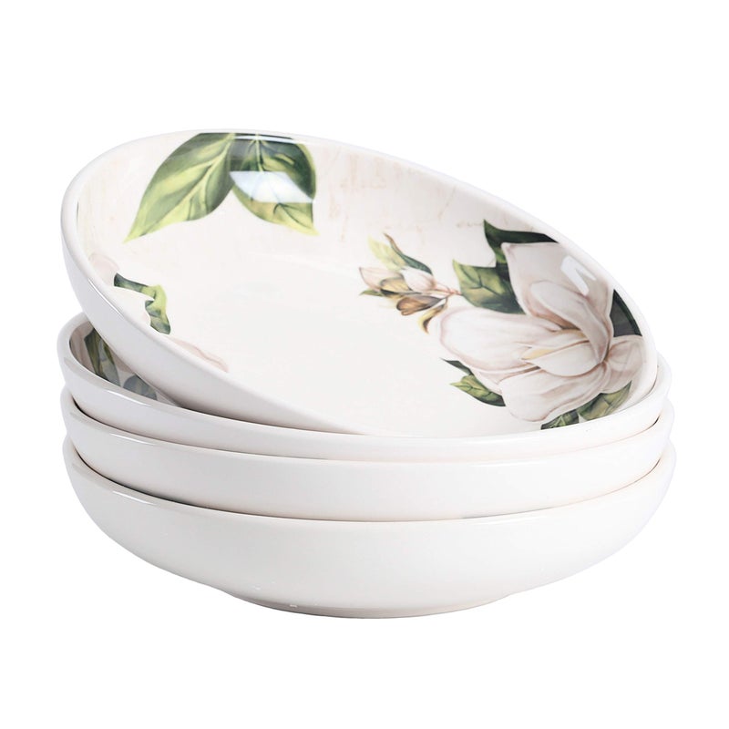 Bico Magnolia Floral Pasta Bowls, 35oz Salad Bowl Set of 4, Large Ceramic Serving Dinner Bowls for Soup and Cereal, Microwave and Dishwasher Safe, Gift for Housewarming and Thanksgiving - Image 1