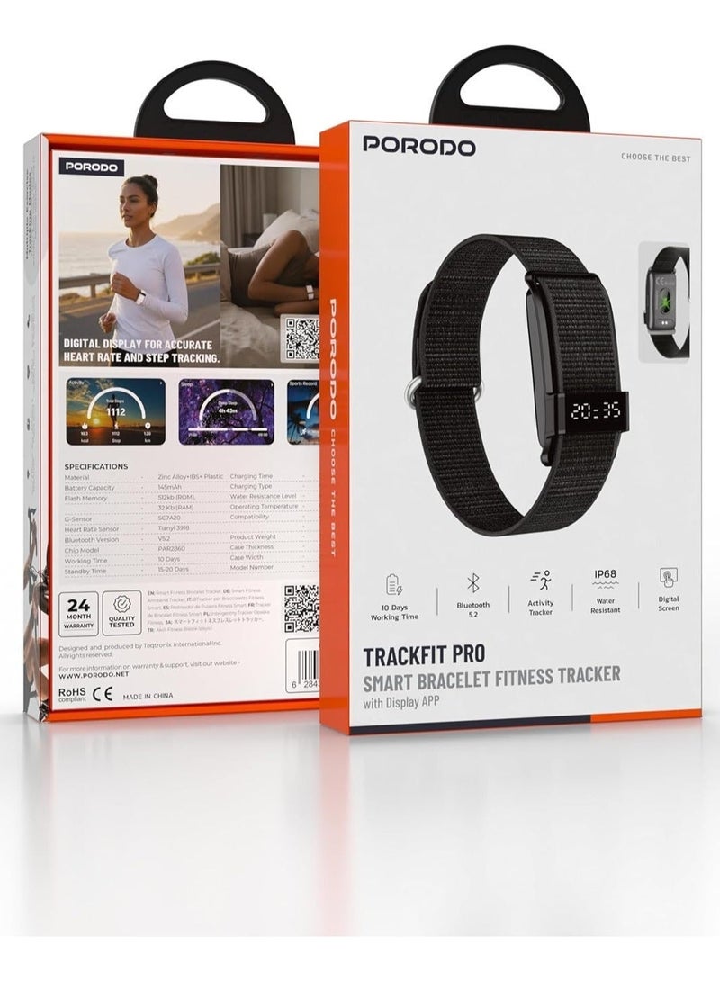 porodo Smart Bracelet Fitness Tracker with Display APP, Water Resistant, Activity Tracker, Up to 10 Days Working Time, Multiple Exercise Tracking Modes - Black - Image 5
