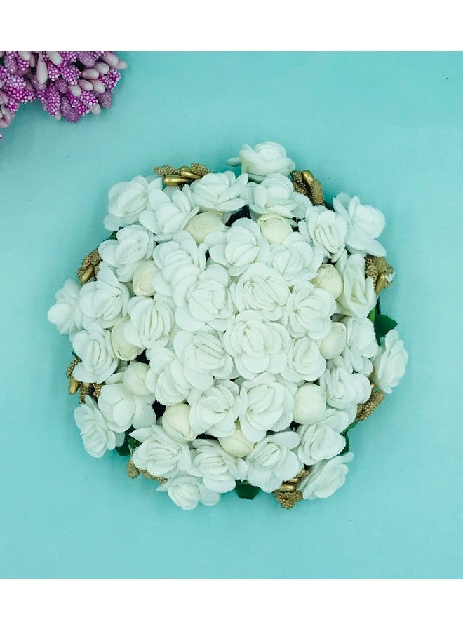 Arooman™ Flower Gajra Hair Bun Decoration Full Bun Gajra/Juda for Wedding and Parties Use for Women in White Color Pack_01 - Image 5