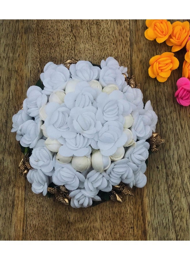 Arooman™ Flower Gajra Hair Bun Decoration Full Bun Gajra/Juda for Wedding and Parties Use for Women in White Color Pack_01 - Image 1