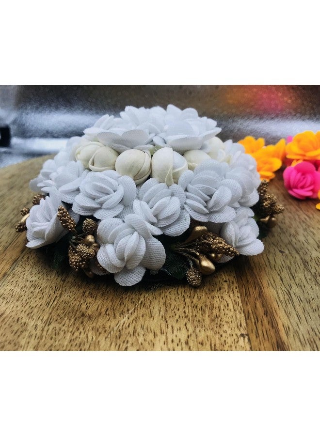 Arooman™ Flower Gajra Hair Bun Decoration Full Bun Gajra/Juda for Wedding and Parties Use for Women in White Color Pack_01 - Image 3