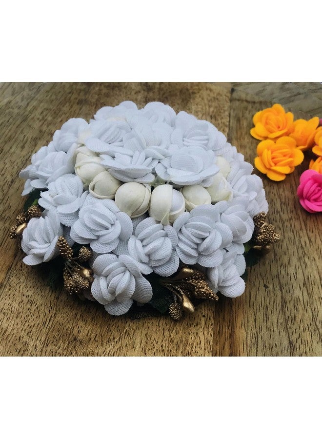 Arooman™ Flower Gajra Hair Bun Decoration Full Bun Gajra/Juda for Wedding and Parties Use for Women in White Color Pack_01 - Image 2