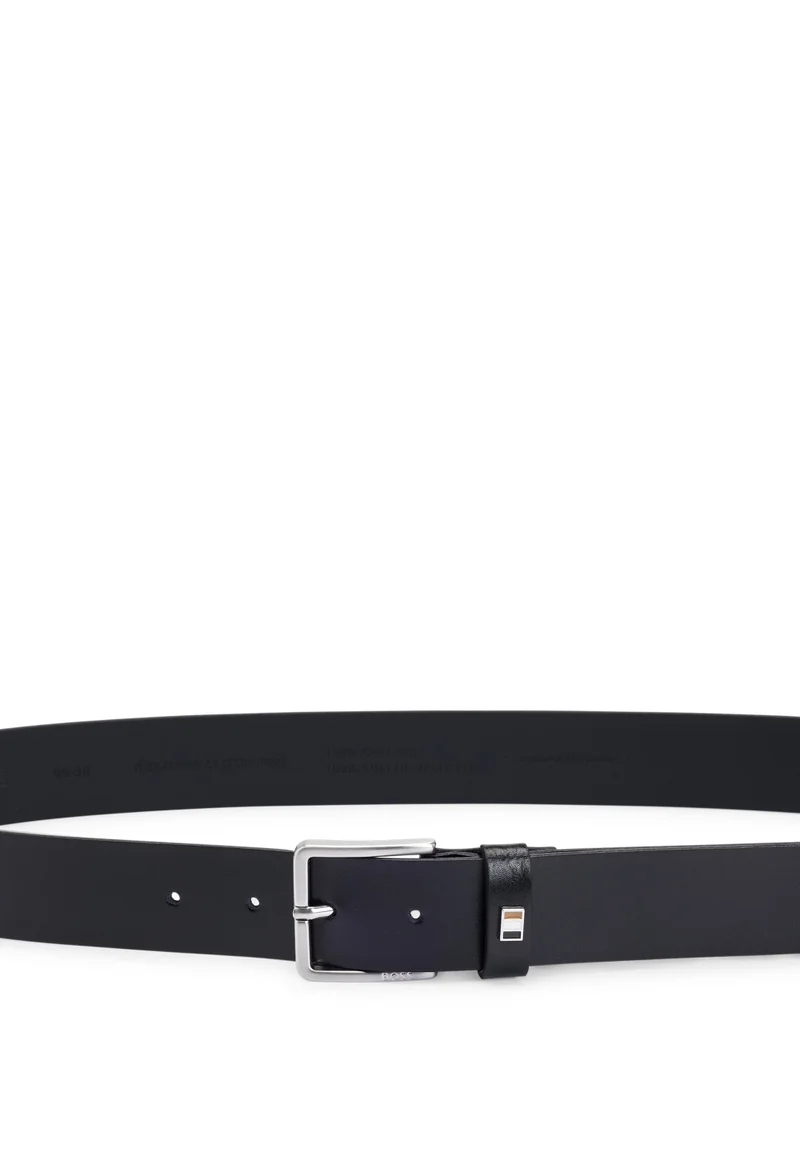 BOSS Italian-leather belt with signature-stripe keeper trim