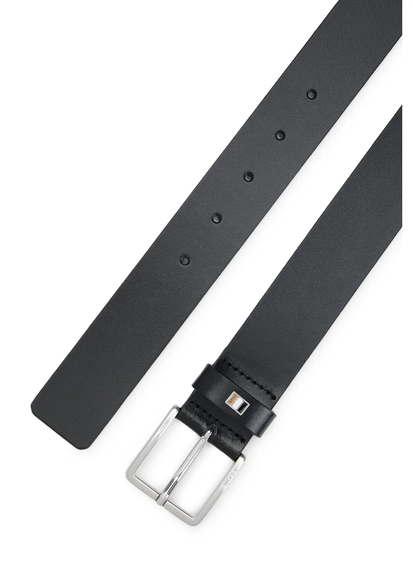 BOSS Italian-leather belt with signature-stripe keeper trim