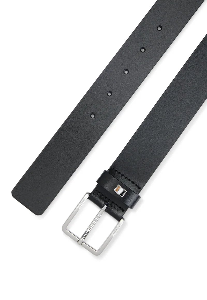 BOSS Italian-made leather belt with signature-stripe trim