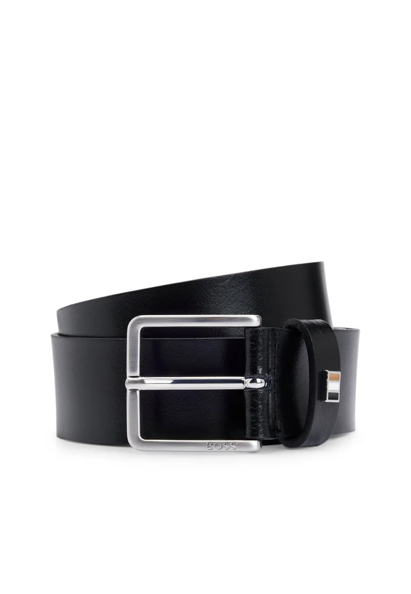 BOSS Italian-made leather belt with signature-stripe trim