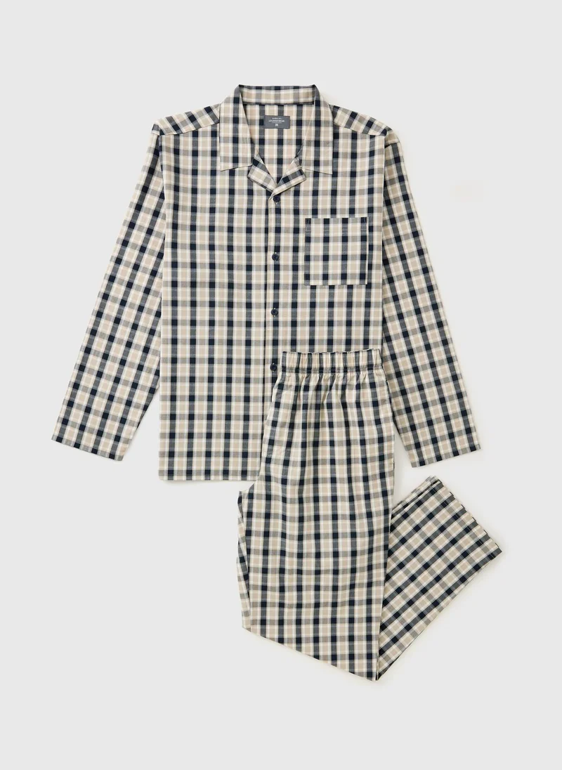 ماتلان Beige Woven Check Button Up Pyjama Set