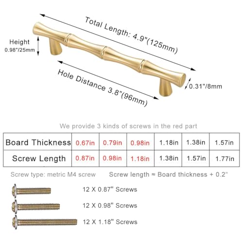 ESreake 6Pcs Bamboo Shape Solid Zinc Alloy Cabinet Knobs Handles, Dresser Drawer Cabinet Cupboard Closet Door Pulls Decorative Furniture Accessories KnobS (Length 4.9"/Hole Distance 3.8", Golden) - Image 2
