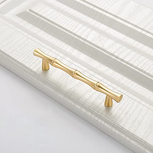 ESreake 6Pcs Bamboo Shape Solid Zinc Alloy Cabinet Knobs Handles, Dresser Drawer Cabinet Cupboard Closet Door Pulls Decorative Furniture Accessories KnobS (Length 4.9"/Hole Distance 3.8", Golden) - Image 3