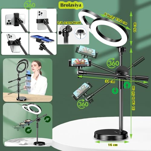 BROLAVIYA Overhead Video Stand with 6-inch Ring Light, Metal Rod,1/4" Ball Head for Camera,Webcam,Gopro, with Mobile Bracket for Overhead Video,Desktop,Bedroom, Office. - Image 3