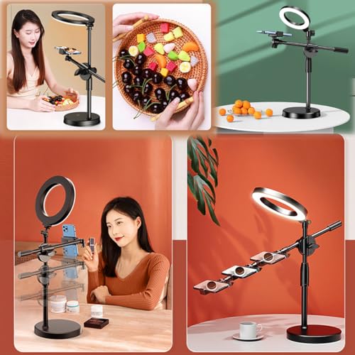 BROLAVIYA Overhead Video Stand with 6-inch Ring Light, Metal Rod,1/4" Ball Head for Camera,Webcam,Gopro, with Mobile Bracket for Overhead Video,Desktop,Bedroom, Office. - Image 4
