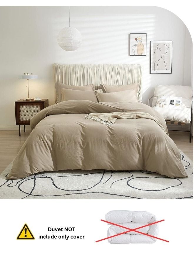 LUNA Home Queen Size 6 Pieces Bedding Set, Washable Cotton, Plain Beige Color  - Image 4
