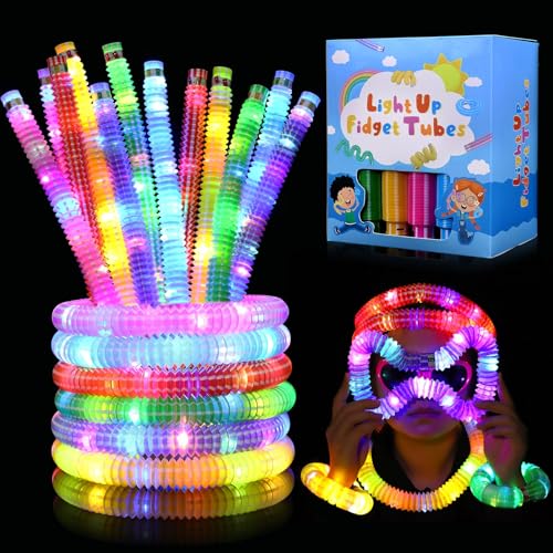 Gigilli 12 Pcs Glow Sticks Party Favors for Kids 4812 Light Up Pop Tubes Glow Necklace Bracelet Glow in the Dark Party Supplies Goodie Bags Easter Basket Stuffers Light up Toys Sensory Pop Tubes - Image 1