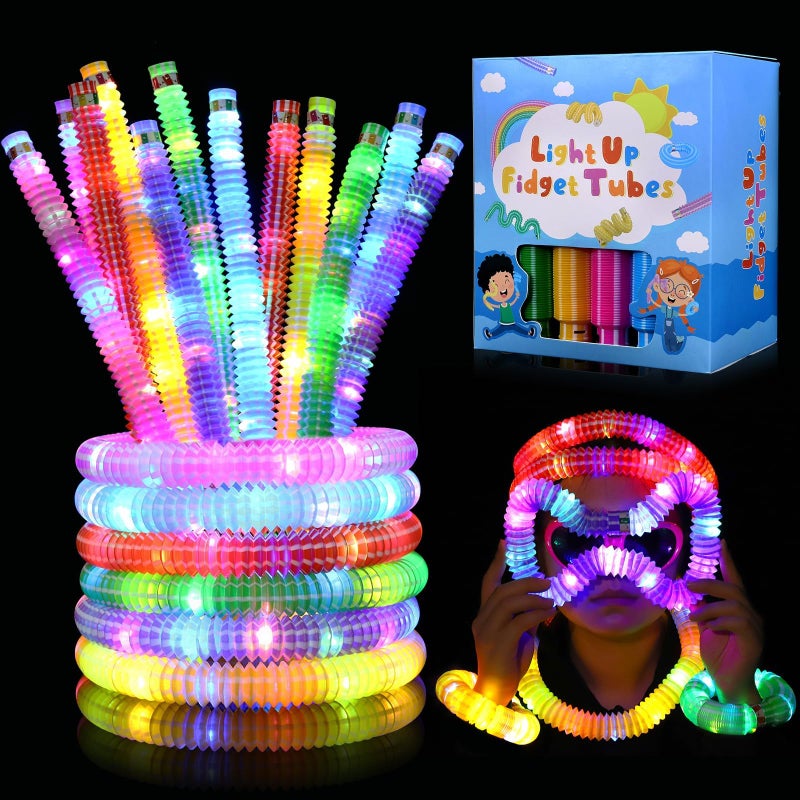 Gigilli 12 Pcs Glow Sticks Party Favors for Kids 4812 Light Up Pop Tubes Glow Necklace Bracelet Glow in the Dark Party Supplies Goodie Bags Easter Basket Stuffers Light up Toys Sensory Pop Tubes - Image 3