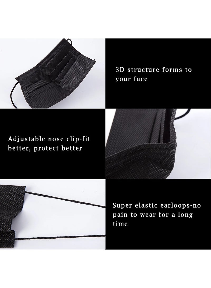 قناع وجه قابل للتصرف 100 قطعة أقنعة سوداء 3 طبقات حماية قناع الوجه - Image 2