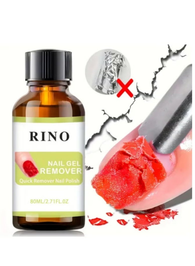 RINO مزيل طلاء الأظافر جل احترافي 80 مل ، مزيل طلاء الأظافر بسرعة خلال 2-3 دقائق ، لا يضر بالبشرة / لا رائحة مهيجة / لا حاجة إلى ورق الألمنيوم ، النقع أو التغطية ، مزيل الجلد الزائد - وسادات الأظافر للعناية الاحترافية بالأظافر - Image 2