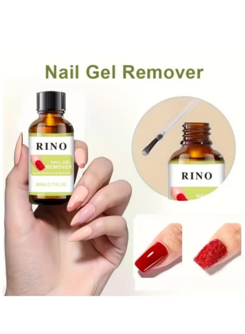 RINO مزيل طلاء الأظافر جل احترافي 80 مل ، مزيل طلاء الأظافر بسرعة خلال 2-3 دقائق ، لا يضر بالبشرة / لا رائحة مهيجة / لا حاجة إلى ورق الألمنيوم ، النقع أو التغطية ، مزيل الجلد الزائد - وسادات الأظافر للعناية الاحترافية بالأظافر - Image 3