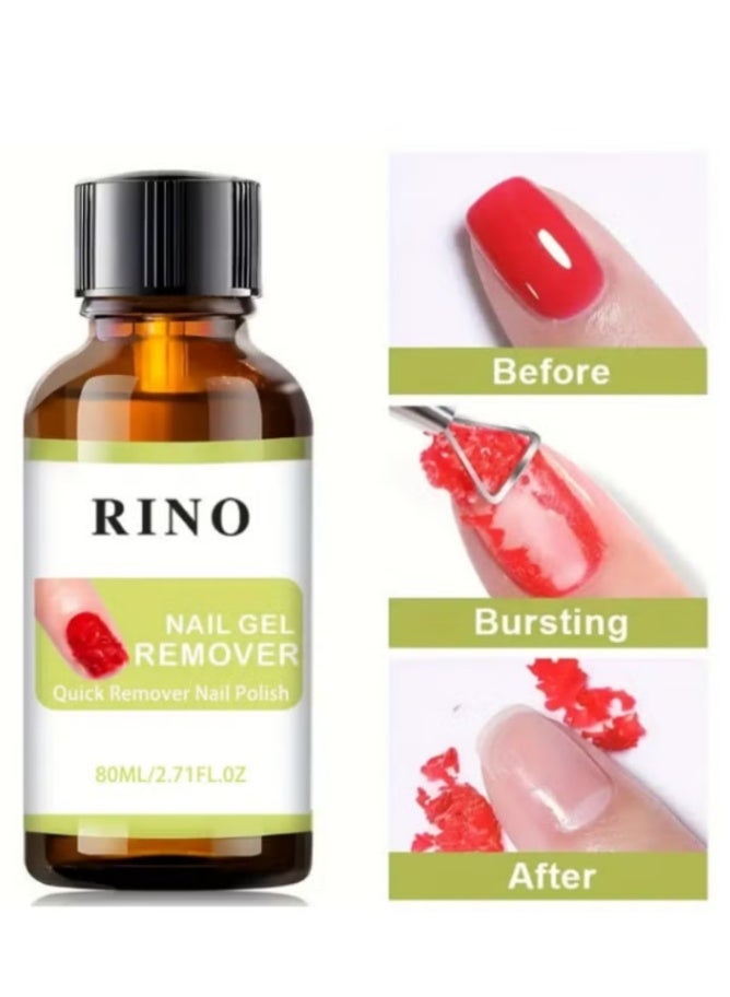 RINO مزيل طلاء الأظافر جل احترافي 80 مل ، مزيل طلاء الأظافر بسرعة خلال 2-3 دقائق ، لا يضر بالبشرة / لا رائحة مهيجة / لا حاجة إلى ورق الألمنيوم ، النقع أو التغطية ، مزيل الجلد الزائد - وسادات الأظافر للعناية الاحترافية بالأظافر - Image 4