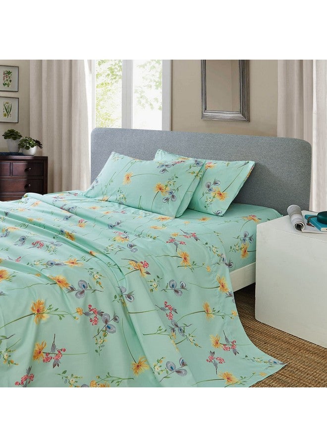 JSD مجموعة شراشف مزخرفة بالأزرق من JSD، 4 قطع، شراشف ميكروفايبر ناعمة بجيب عميق للملكة - Image 1