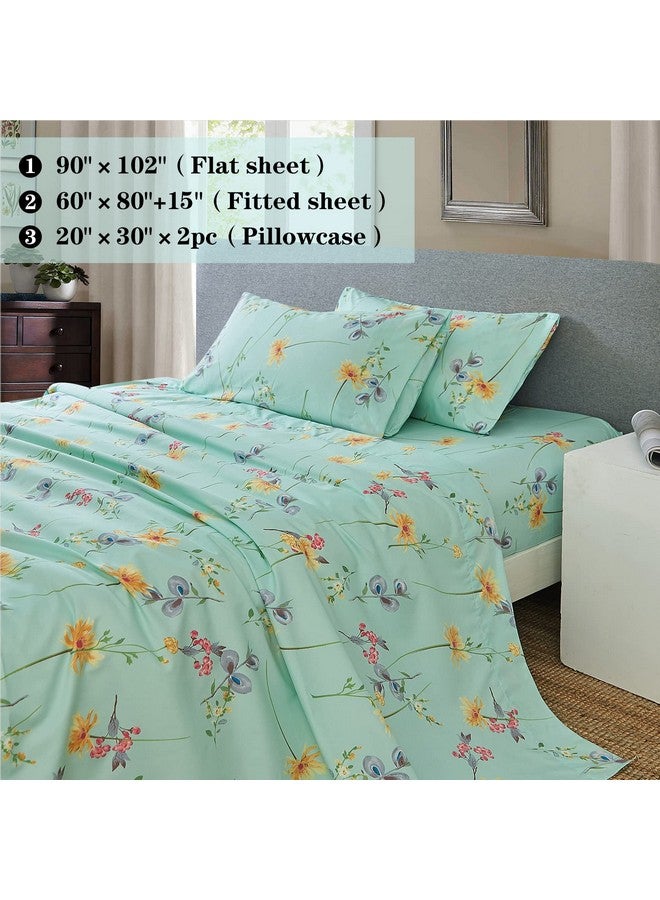 JSD مجموعة شراشف مزخرفة بالأزرق من JSD، 4 قطع، شراشف ميكروفايبر ناعمة بجيب عميق للملكة - Image 4