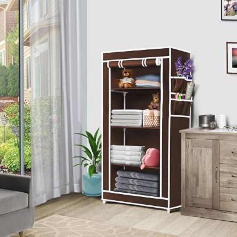 RAXON WORLD® - Multipurpose Metal Storage Rack for Clothes & Shoes, Cloth Cabinet, Portable Folding Racks for Home & Office (4 Layers, Brown) - Image 4