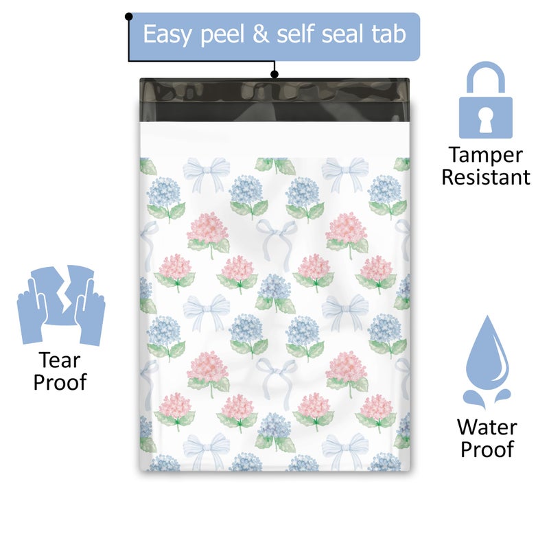 Pro Supply Global 10x13 (100) Hydrangeas Summer Designer Poly Mailers Waterproof Self Sealing Tear Resistant Polymailers Shipping Envelopes Premium Printed Bags For Small Businesses - Image 2