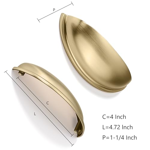 CABDM 10 Pack 4 Drawer Pulls Brushed Brass Cabinet Cup Pulls Kitchen Hardware Cabinet Handles Drawer Handles Knobs 4 inch 102mm Center to Center - Image 3