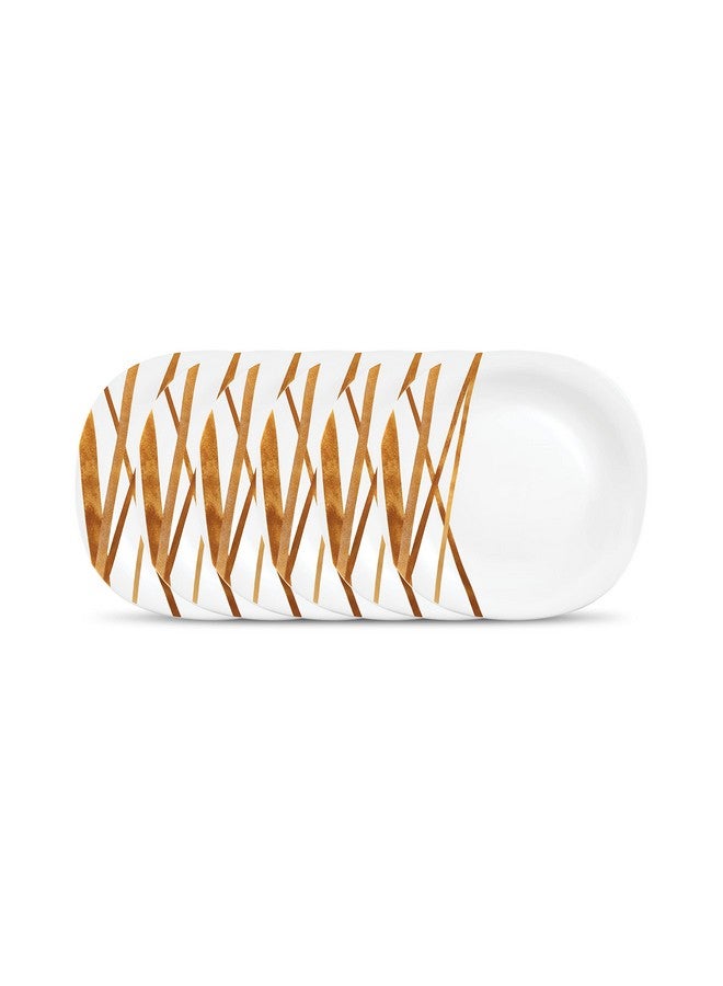 La Opala Diva Quadra Collection Opal Glass Crockery | Full Plate Set of 6 Golden Shades | Square Dinner Plate for Dining & Gifting | Microwave Safe | 100% Vegetarian | Extra Strong | Light & White - Image 1