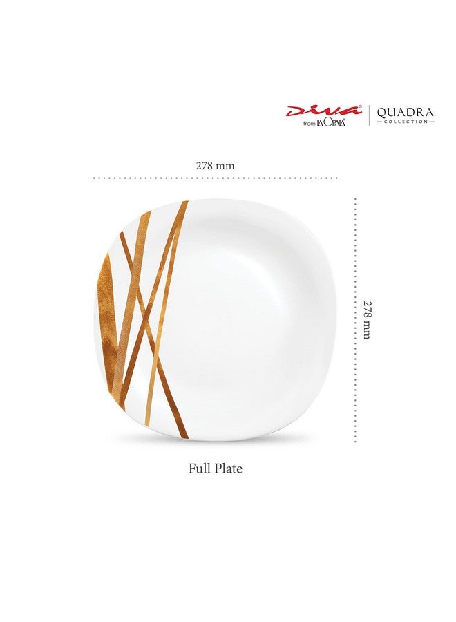 La Opala Diva Quadra Collection Opal Glass Crockery | Full Plate Set of 6 Golden Shades | Square Dinner Plate for Dining & Gifting | Microwave Safe | 100% Vegetarian | Extra Strong | Light & White - Image 2