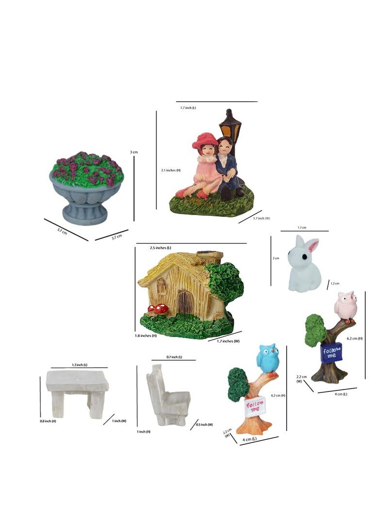 Wonderland Wonderland DIY Tray Gardening Set (Miniature Couple, Gazebo, Table & 2 Chairs, 2 Dogs, House, 2 Owls on Brach, Flower Vase, Bunny)  - Image 2