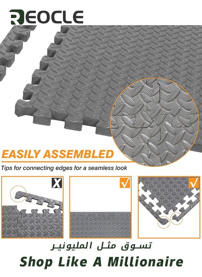 REOCLE 6pcs Puzzle Mat Multi Tiles 60 x 60 cm Exercise Mats Gym Protective Flooring Non slip Rubber Cushion for Home Workout Interlocking Gym EVA Foam Floor Mat Tiles  - Image 3
