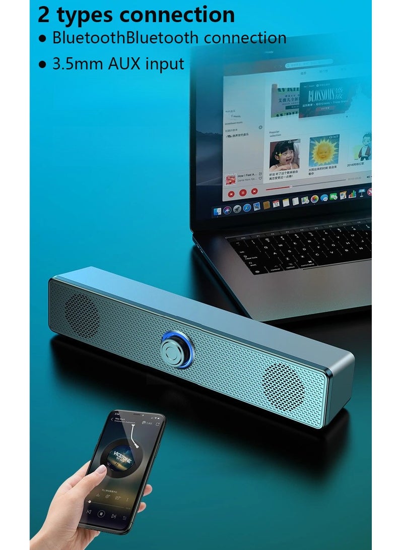 Computer Speaker, Bluetooth speaker(new), support both Bluetooth connection and 3.5mm AUX input, USB powered soundbar with volume knob - Image 2