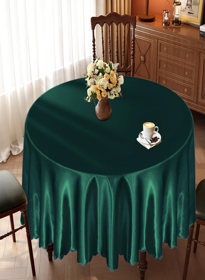 KKJIAF 1 Pack 60 Inch / 5ft Round Table Cloth, Hunter Green Overlay Round Satin Table Cover, Silky Satin Dining Tablecloths for Wedding Buffet Parties Banquet Decoration - Image 2