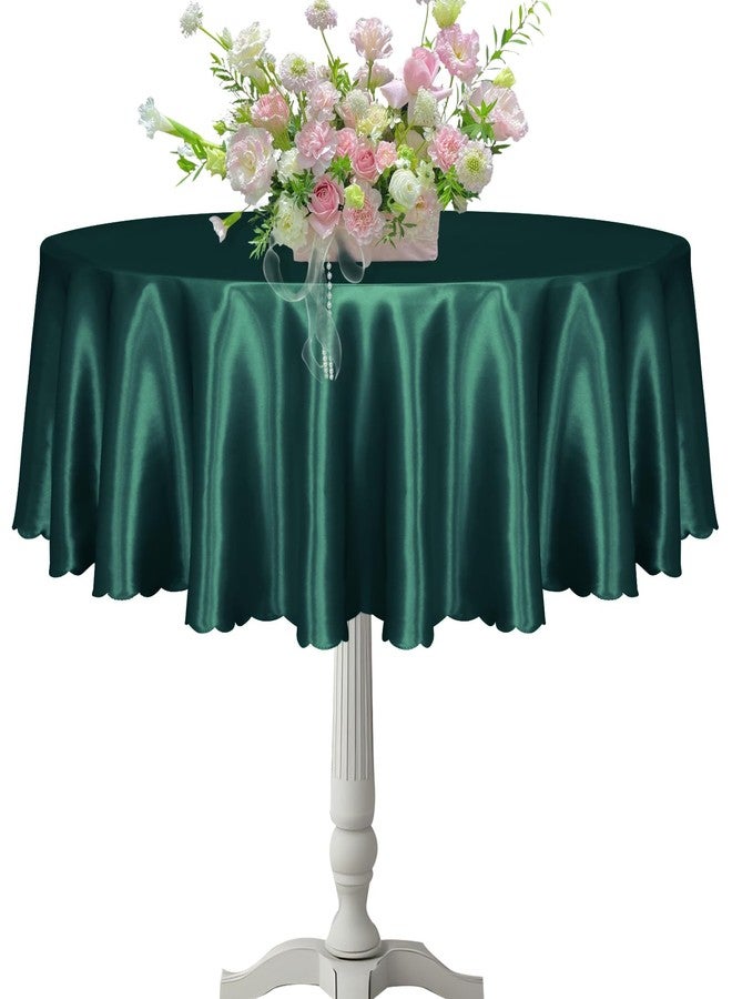 KKJIAF 1 Pack 60 Inch / 5ft Round Table Cloth, Hunter Green Overlay Round Satin Table Cover, Silky Satin Dining Tablecloths for Wedding Buffet Parties Banquet Decoration - Image 1