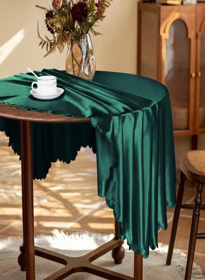 KKJIAF 1 Pack 60 Inch / 5ft Round Table Cloth, Hunter Green Overlay Round Satin Table Cover, Silky Satin Dining Tablecloths for Wedding Buffet Parties Banquet Decoration - Image 4