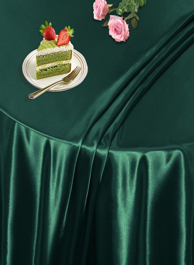 KKJIAF 1 Pack 60 Inch / 5ft Round Table Cloth, Hunter Green Overlay Round Satin Table Cover, Silky Satin Dining Tablecloths for Wedding Buffet Parties Banquet Decoration - Image 5