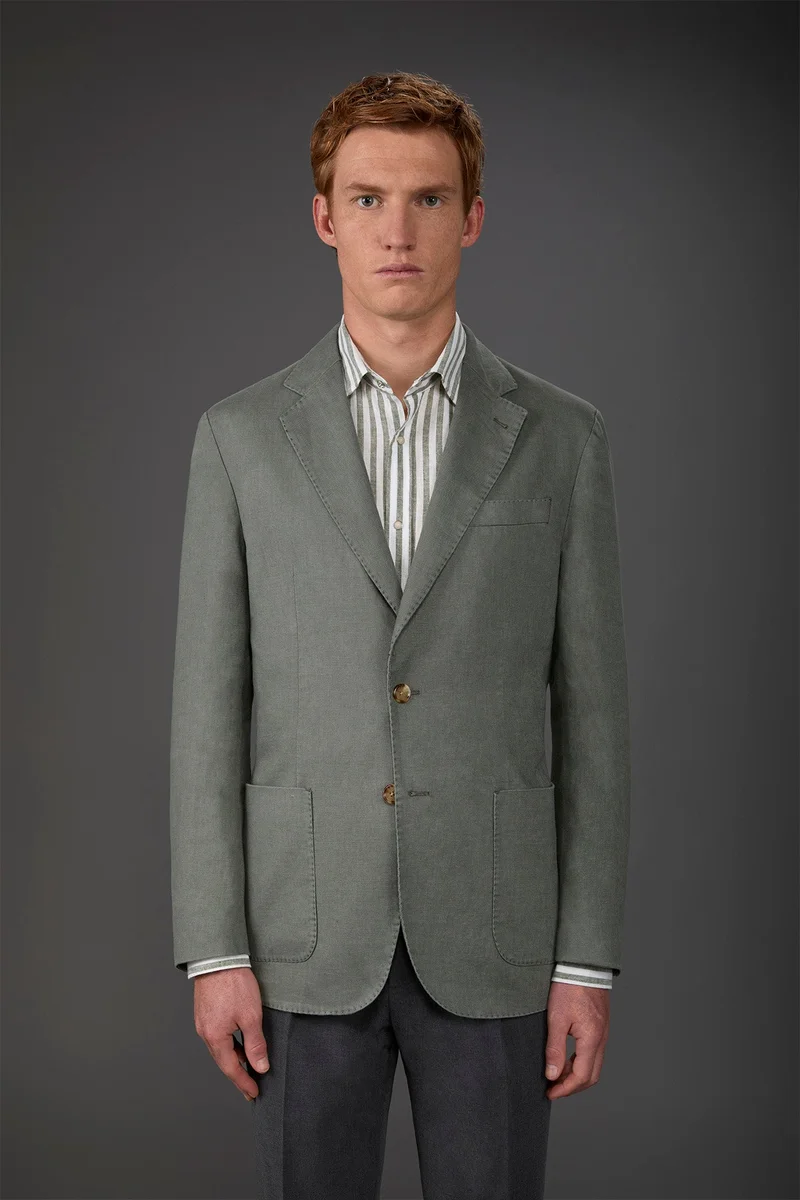 دوبل غانغر Men's unlined single-breasted jacket with classic lapels and patch pockets - Green