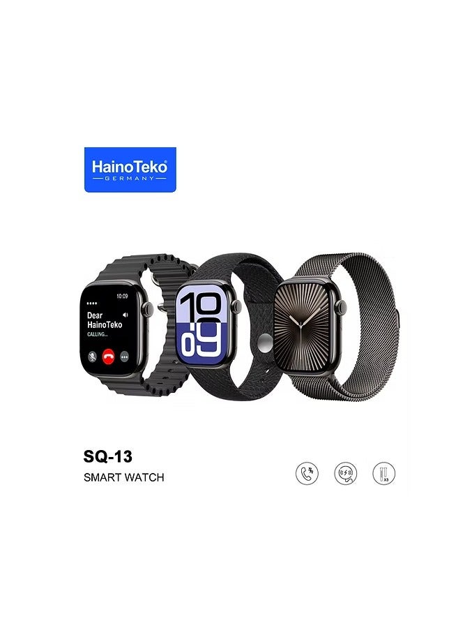 Haino Teko Haino Teko SQ-13 Series 10 Jet Black Smart Watch With Large Screen AMOLED Display AI Voice Assistance 3 Pair Straps and Charging Cable Black - Image 1