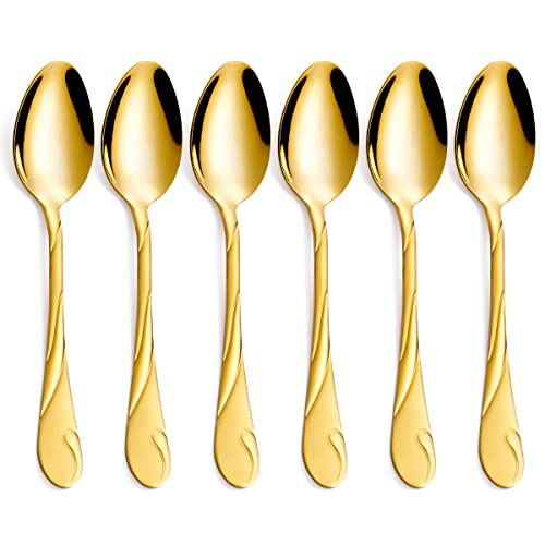 Seeshine Gold Dinner Spoon Set, Seeshine 7.6-inch Stainless Steel Shiny Gold Table Spoon Silverware, Set of 6 - Image 1