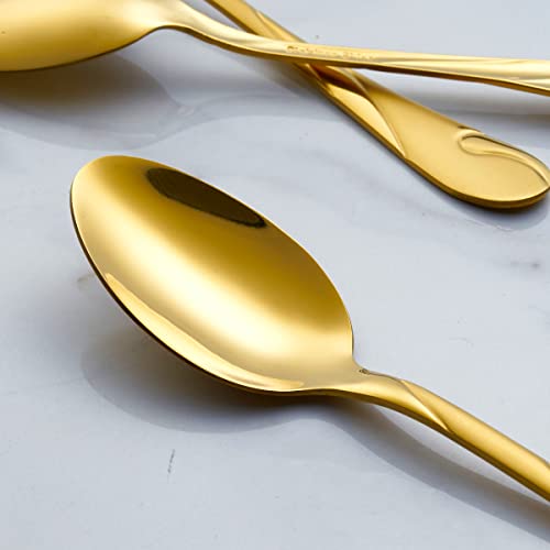 Seeshine Gold Dinner Spoon Set, Seeshine 7.6-inch Stainless Steel Shiny Gold Table Spoon Silverware, Set of 6 - Image 4