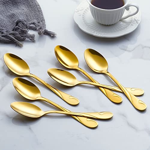 Seeshine Gold Dinner Spoon Set, Seeshine 7.6-inch Stainless Steel Shiny Gold Table Spoon Silverware, Set of 6 - Image 3