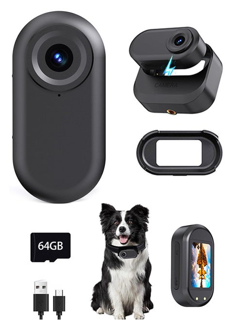 Thumb Action Camera, Pocket Cam, Stabilization, Magnetic charging case,80° FOV, Suitable for Vlogging and Web Cam, with LED Display Can be played back, 64G Card