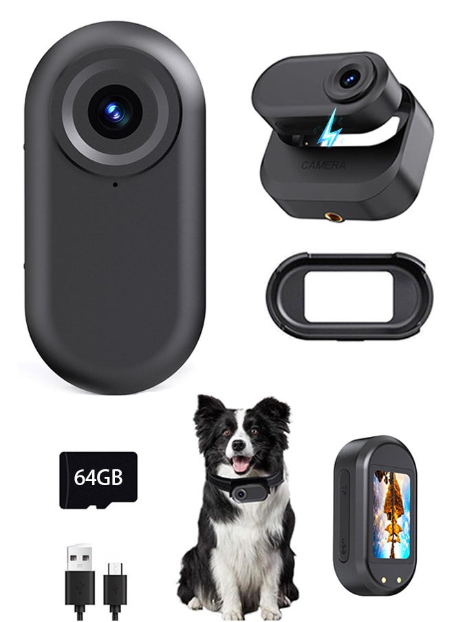 Generic - Thumb Action Camera, Pocket Cam, Stabilization, Magnetic charging case,80° FOV, Suitable for Vlogging and Web Cam, with LED Display Can be played back, 64G Card - Image 1