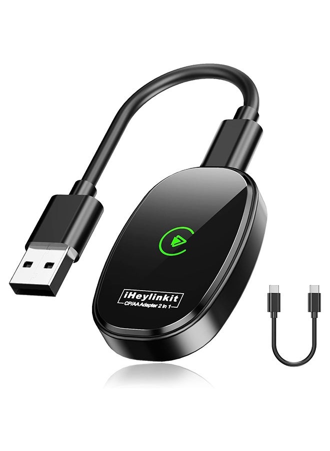 Digisand Faster Wireless Carplay Adapter - Seamless Car Play Adapter Compatible with Apple iPhone 10+ Android 11+, Easy Use 2 in 1 Dongle Connection for Android Auto Converting Wired to Wireless (Black) - Image 2