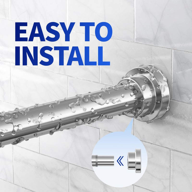 Mcrbeay Shower Curtain Rod, 1" Diameter Heavy Duty Tension Shower Rod, Non Slip Adjustable 28-74 inch No Drilling Shower Curtain Rods Spring Tension For Bathroom, Shower Stall, No Rust, Silver - Image 4
