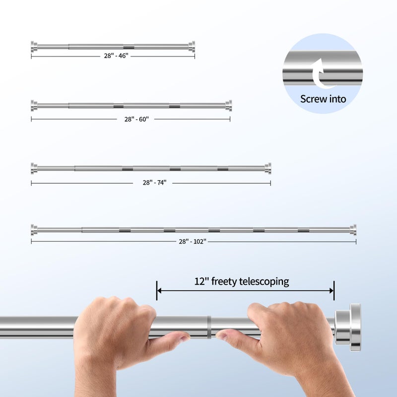 Mcrbeay Shower Curtain Rod, 1" Diameter Heavy Duty Tension Shower Rod, Non Slip Adjustable 28-74 inch No Drilling Shower Curtain Rods Spring Tension For Bathroom, Shower Stall, No Rust, Silver - Image 5
