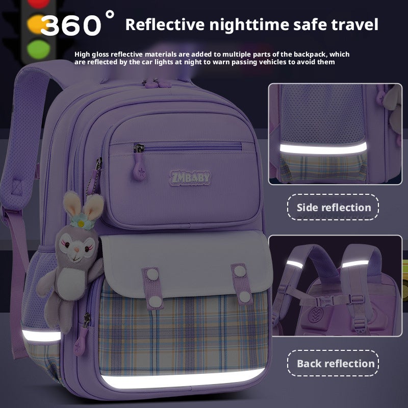 Kids Backpack Girl 6-14 Years Large Capacity Plaid Pattern Nylon Backpack - Image 4